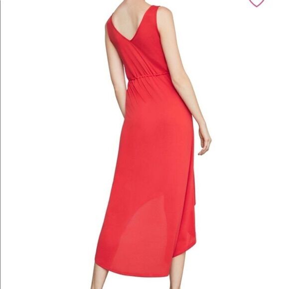 BCBGMAXAZRIA Sleeveless Button Front High Low Midi Dress Red S - Picture 3 of 9
